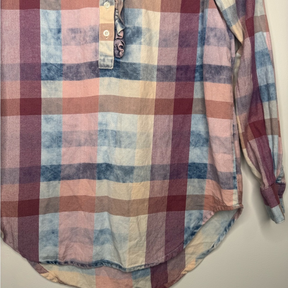 Isabella Sinclair by Anthropologie Plaid Ruffle Button Down top cottage boho - Picture 5 of 8